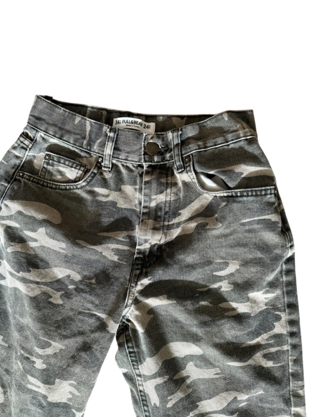 Pull&Bear Olive Green Camouflage High-Waist Jeans - Picture 2 of 4